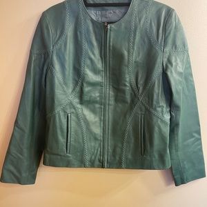 100% leather jacket forest green